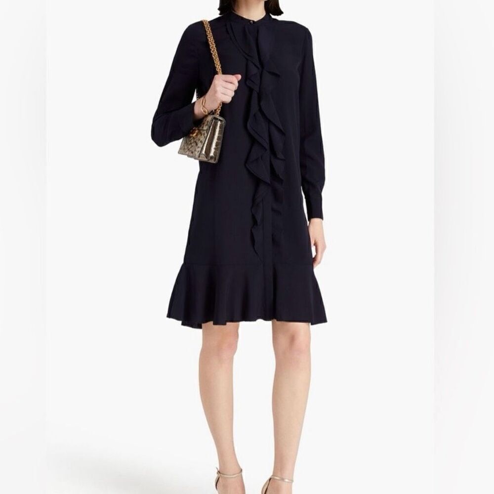 NWOT Tory Burch Jane Shirt Dress  Long Sleeve Knee Length Size 0 Navy Blue 39222